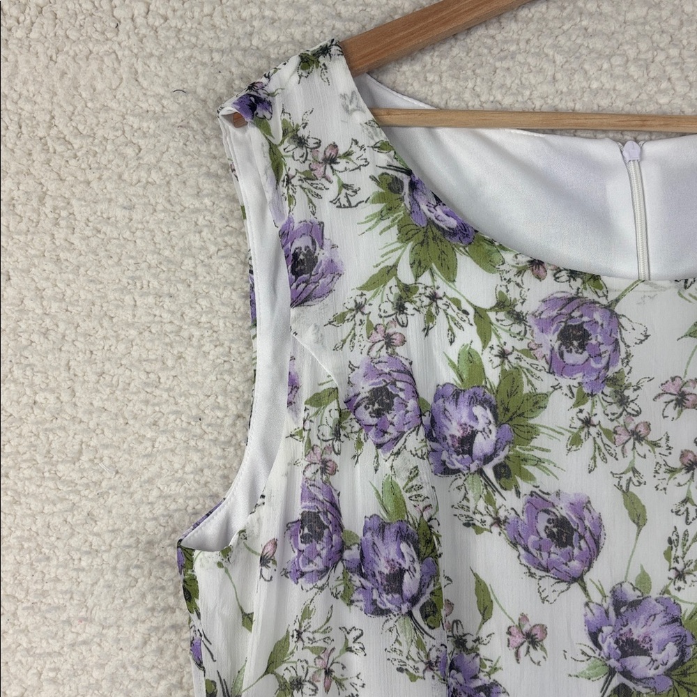 NWT Connected Apparel Womens Purple Floral Print Crew Neck Tank Dress Size 12 - Picture 4 of 12